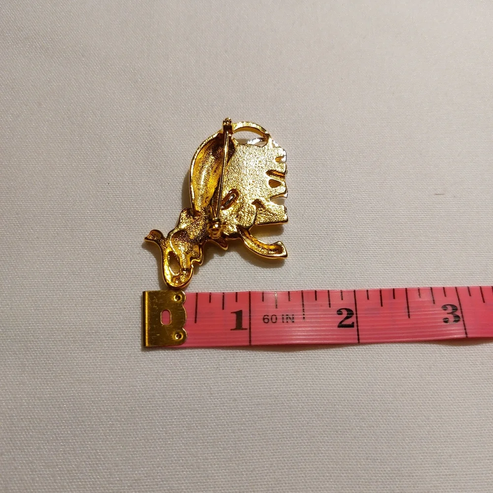 Vintage Elephant Brooch Pin Silver Gold Tone Metal Lucky Mother & Baby Pin EUC